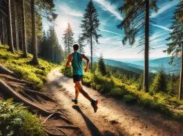 Person running on a trail while training for a half marathon