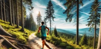 Person running on a trail while training for a half marathon