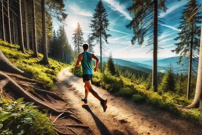 Person running on a trail while training for a half marathon